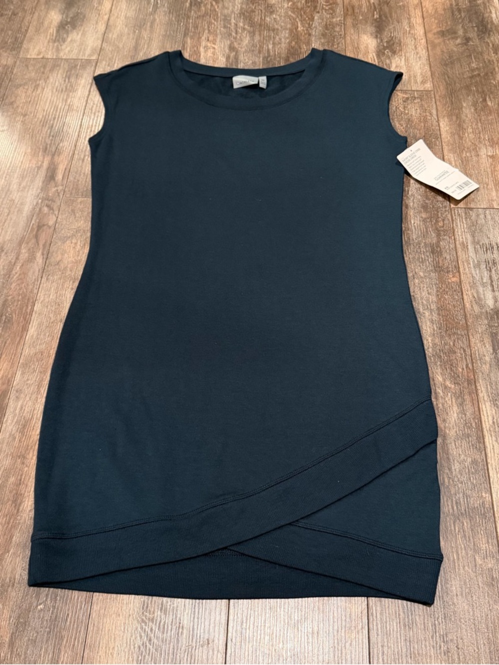 Athleta Navy Cap-Sleeve Mini Dress with Overlap Hem Detail